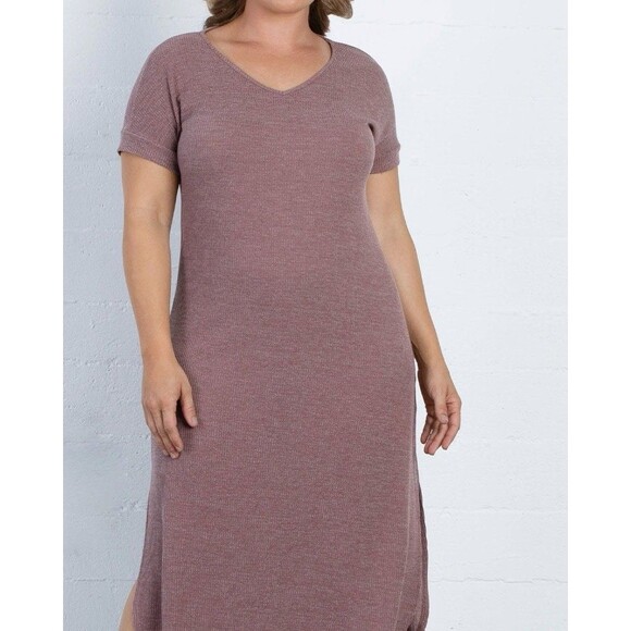 Kiyonna Women’s Plus 1X Jetsetter Midi Dress Knit Mauve T-shirt Stretch Travel - Picture 1 of 9